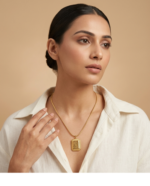 Celestial Engraved Gold-Tone Pendant Necklace for Women
