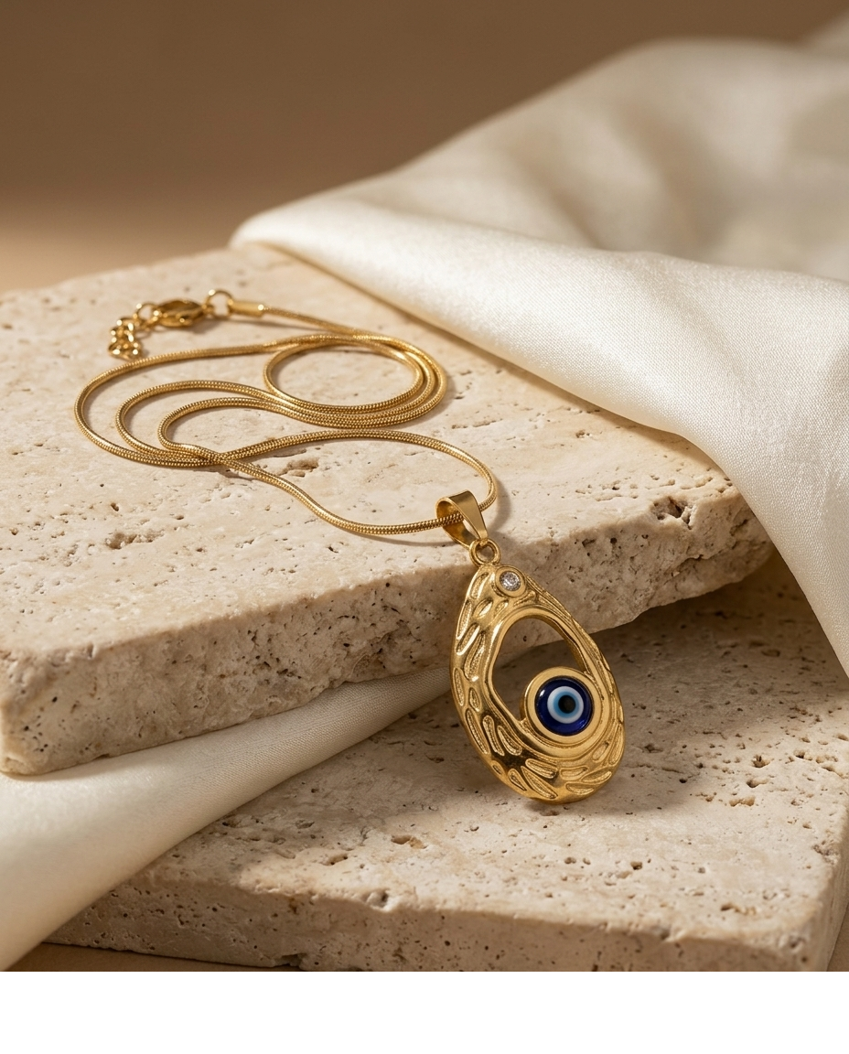 Evil Eye Oval Pendant Necklace for Women