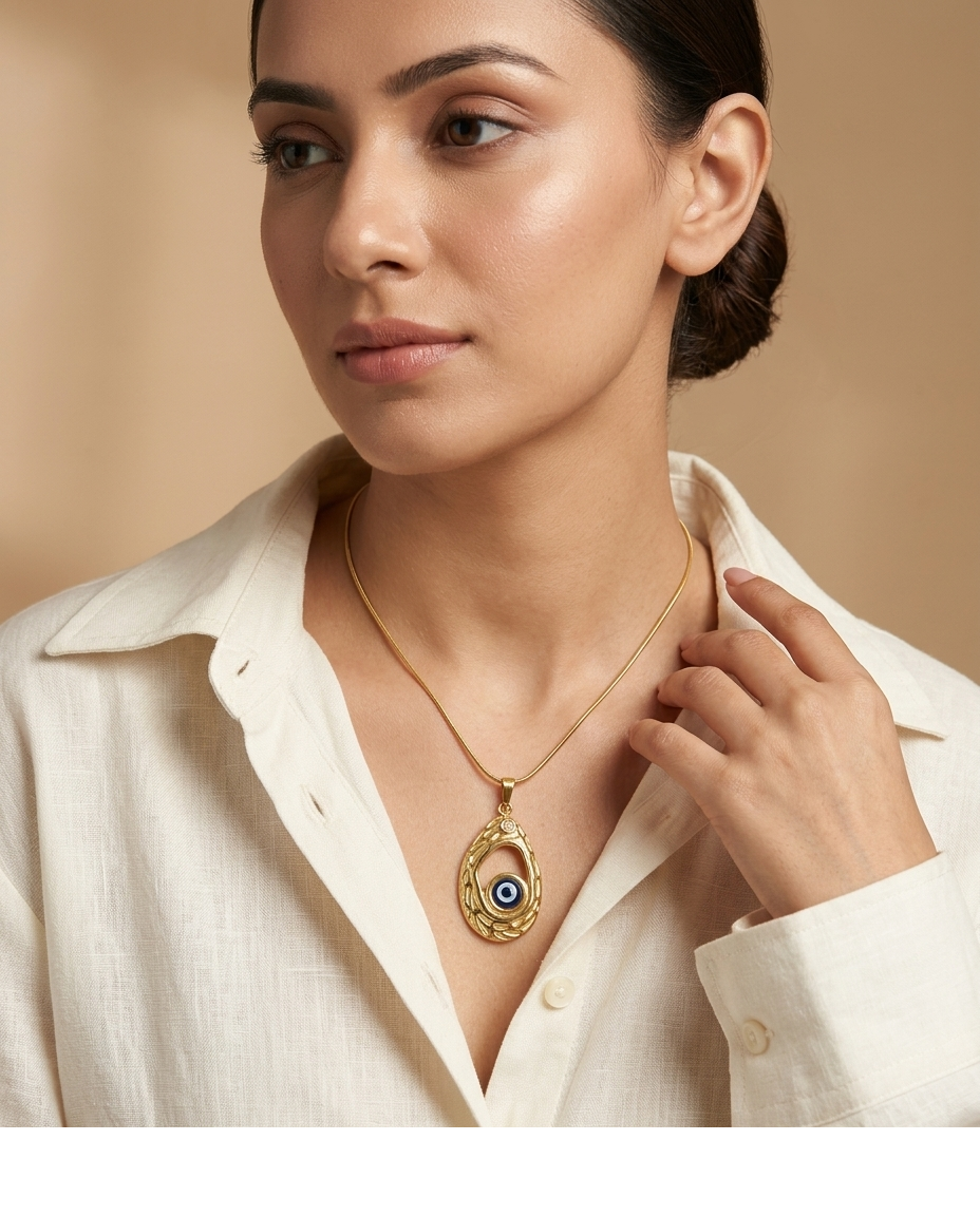Evil Eye Oval Pendant Necklace for Women