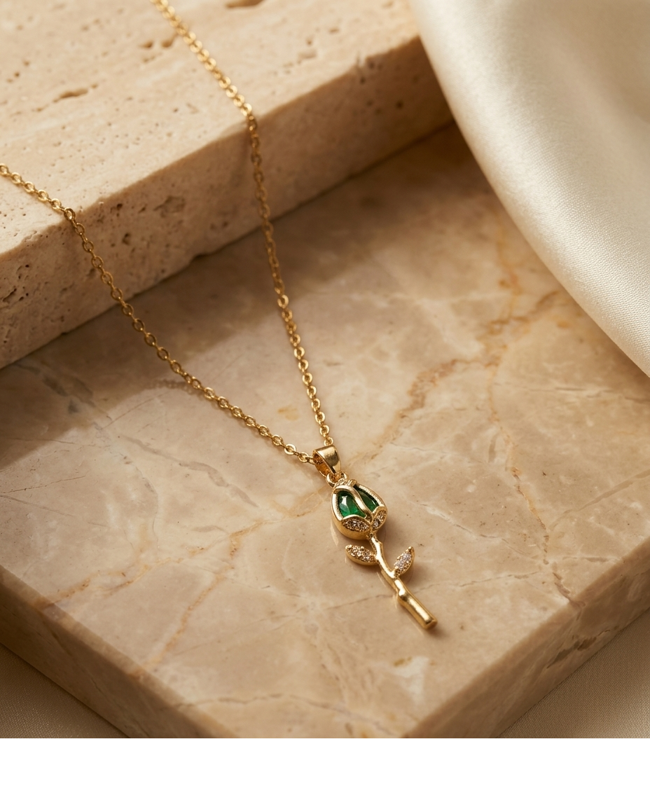 Emerald Rose Pendant Necklace for Women