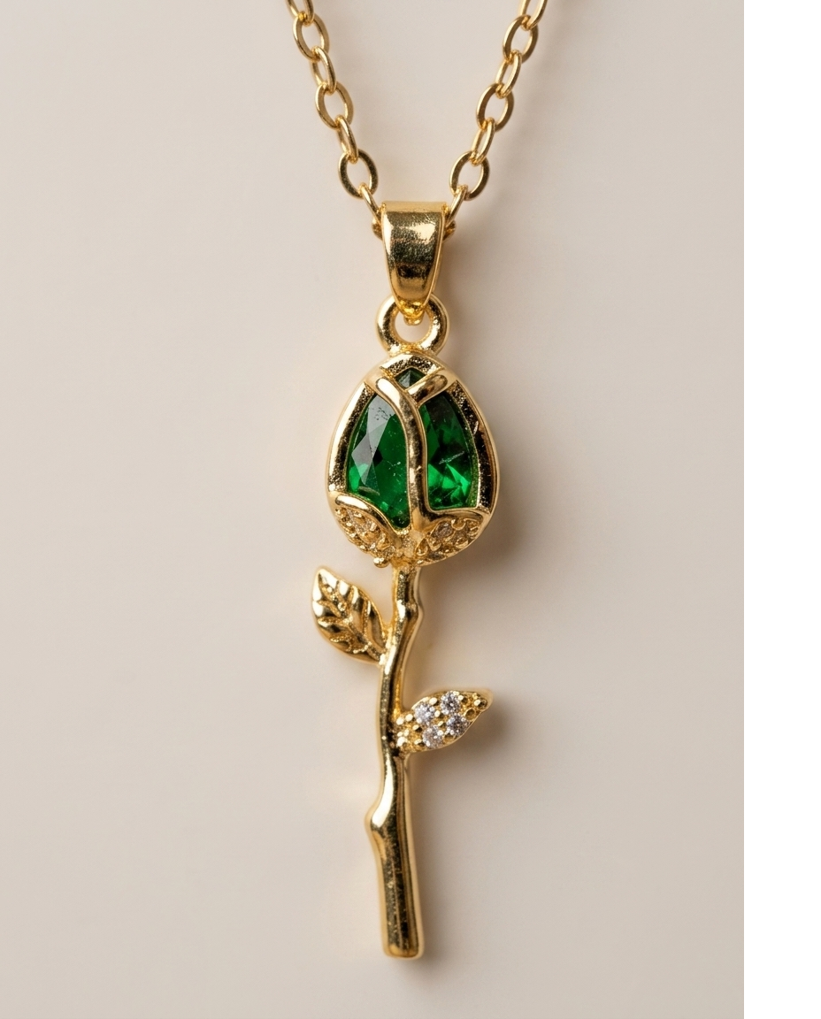 Emerald Rose Pendant Necklace for Women