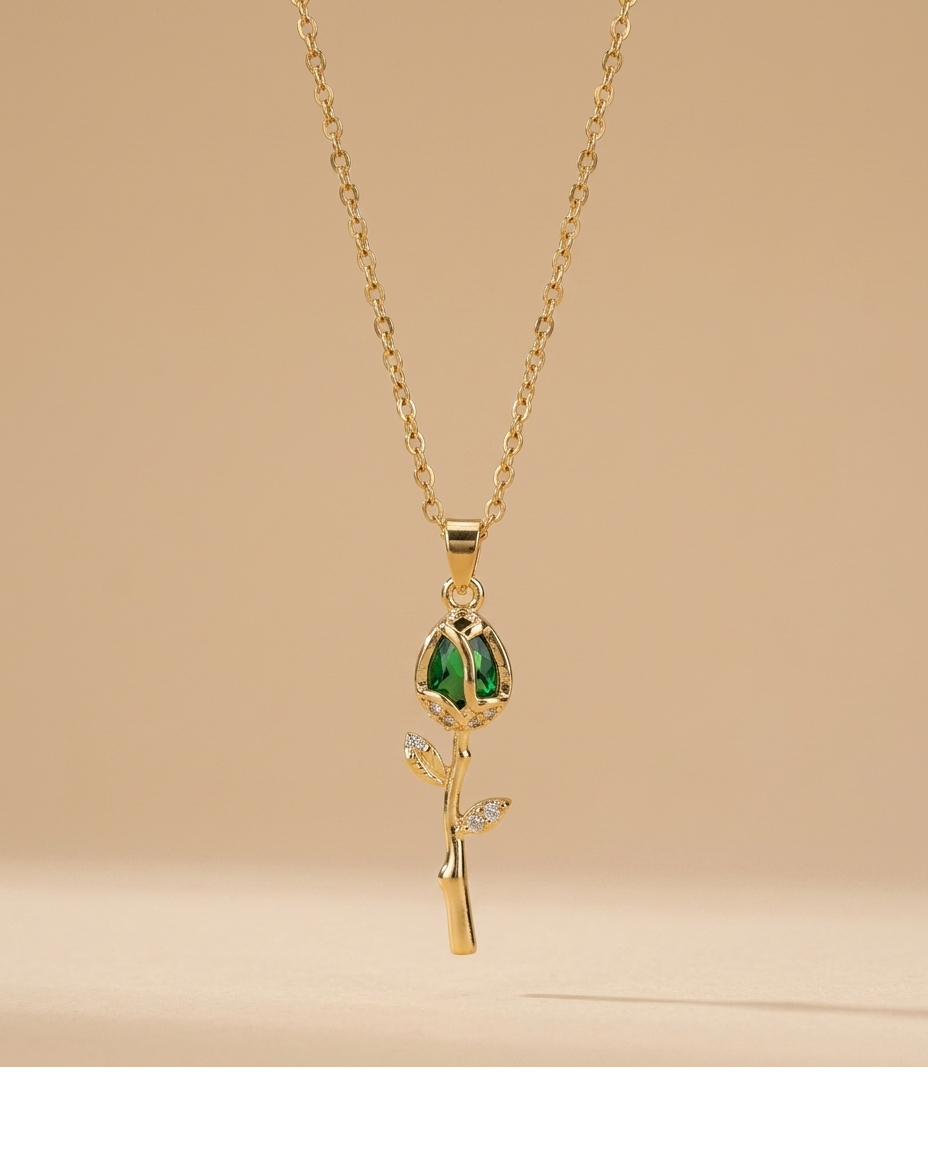 Emerald Rose Pendant Necklace for Women