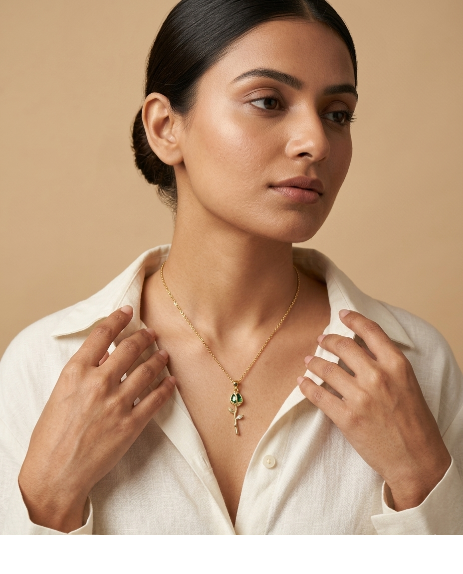 Emerald Rose Pendant Necklace for Women