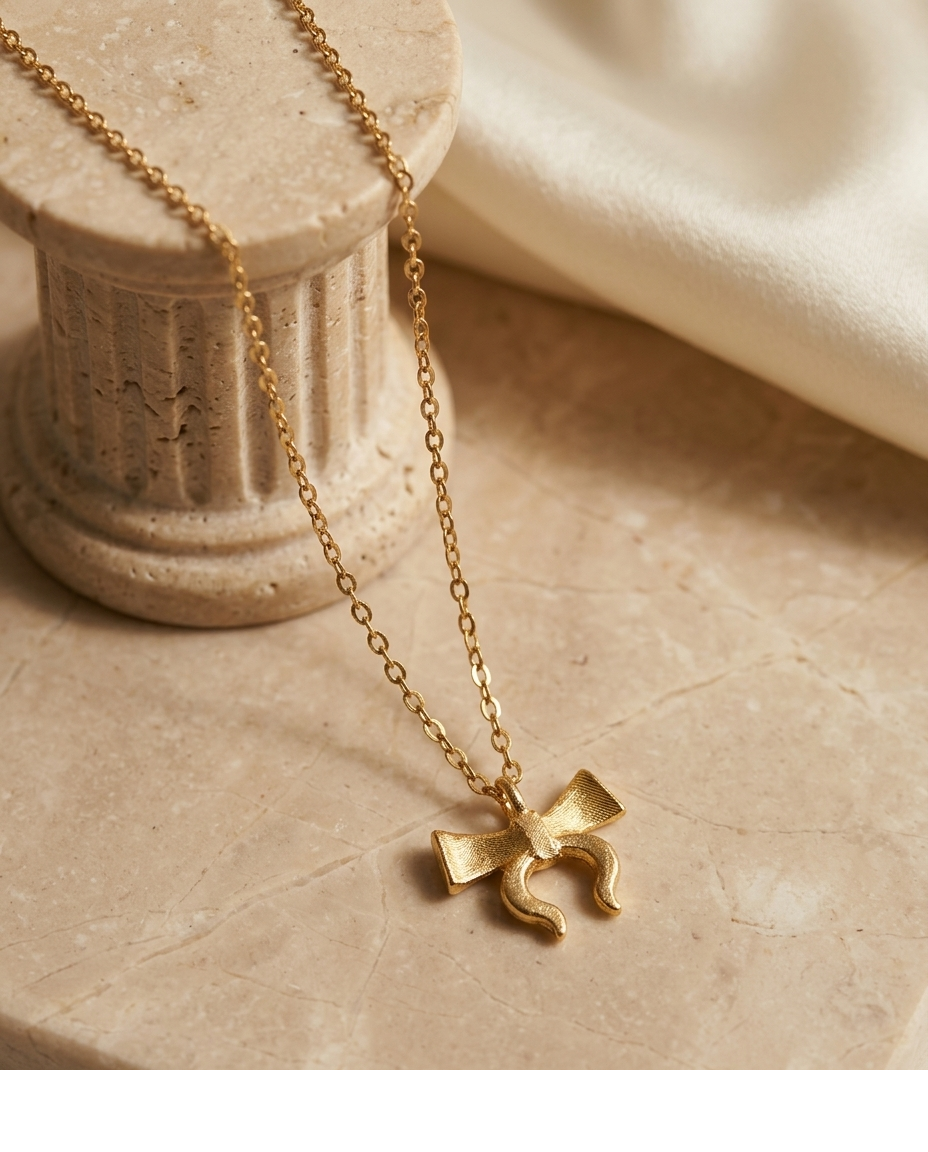 Gold-Tone Bow & Horseshoe Charm Necklace for Women