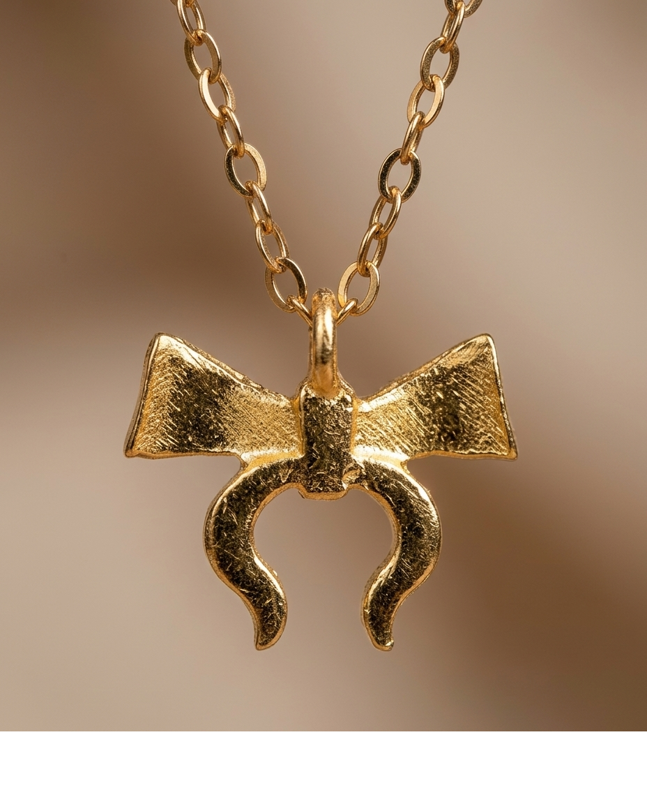 Gold-Tone Bow & Horseshoe Charm Necklace for Women