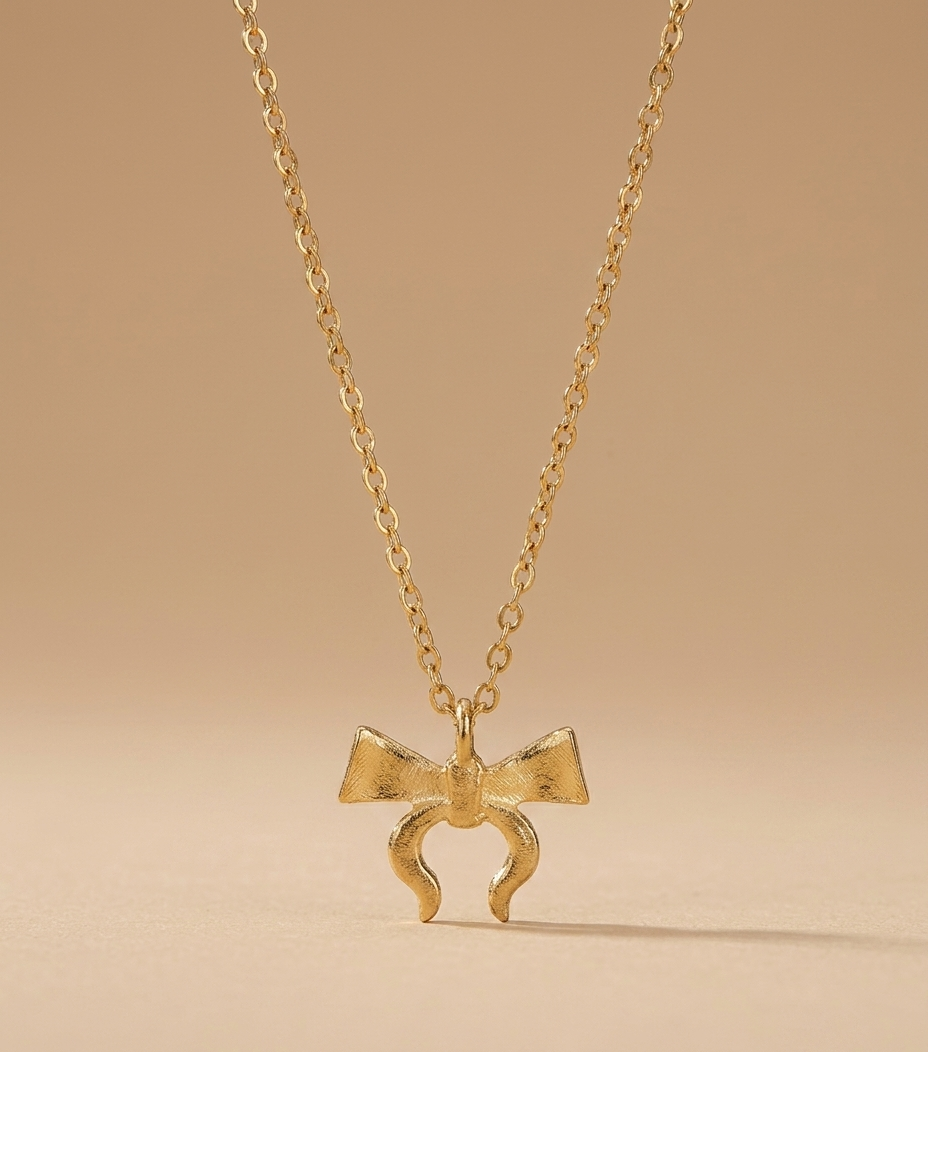 Gold-Tone Bow & Horseshoe Charm Necklace for Women
