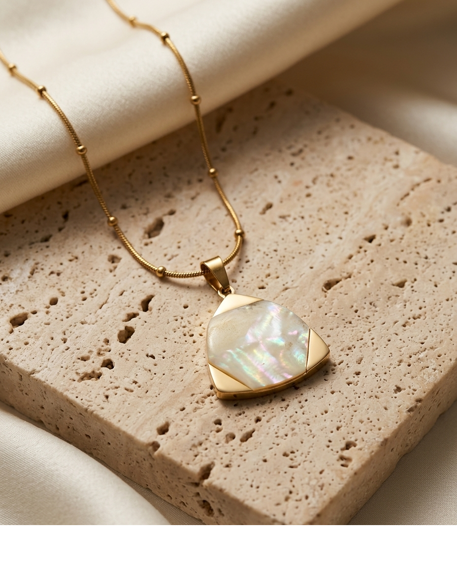 Iridescent Mother of Pearl Pendant Necklace for Women