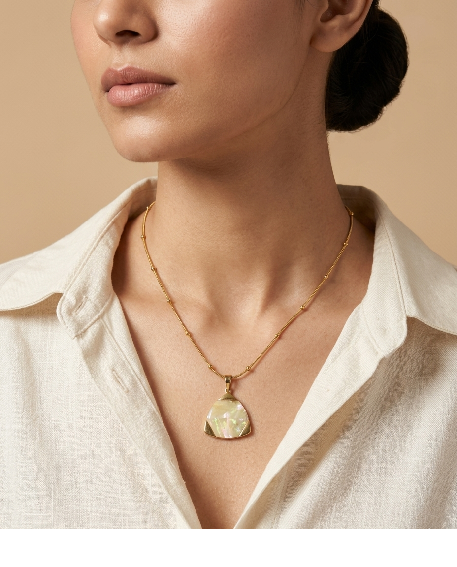 Iridescent Mother of Pearl Pendant Necklace for Women