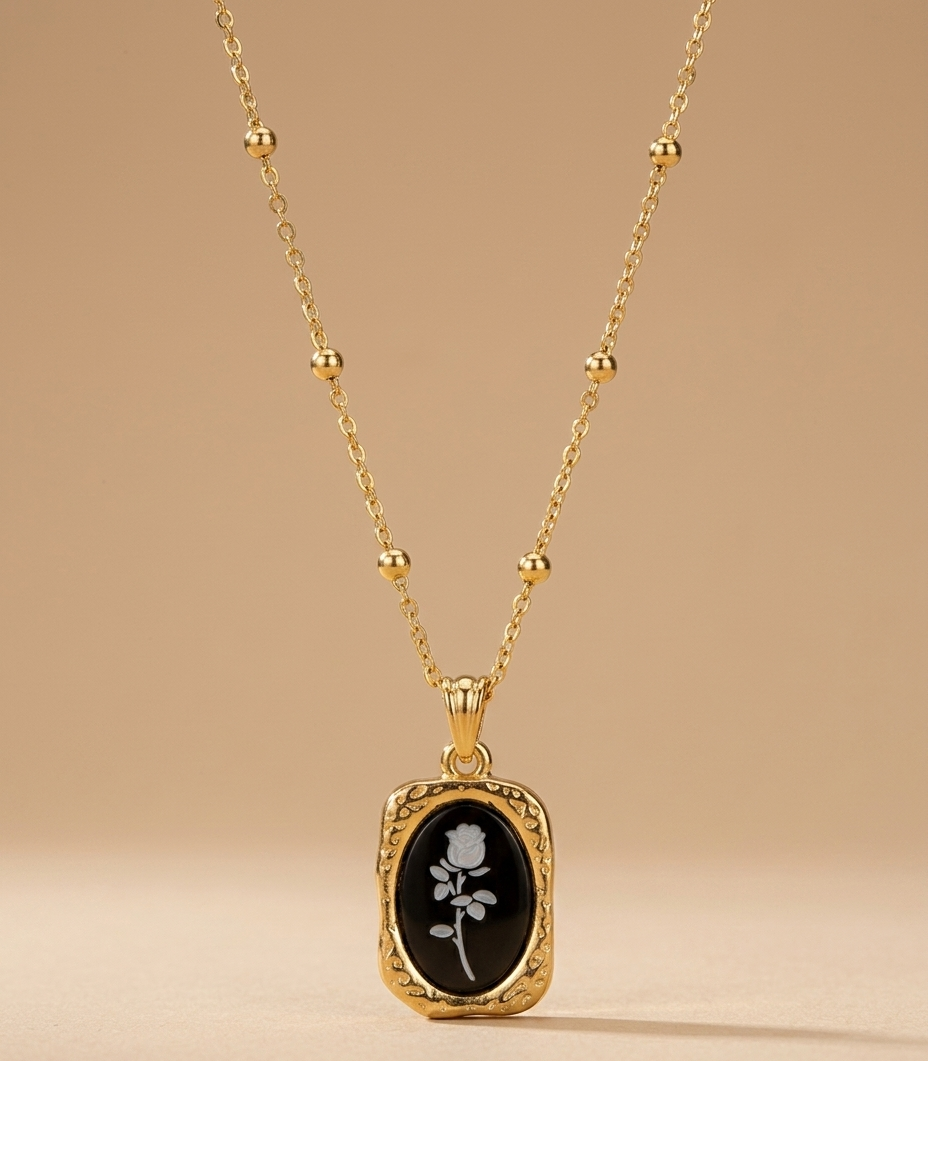 Vintage Rose Engraved Pendant Necklace for Women