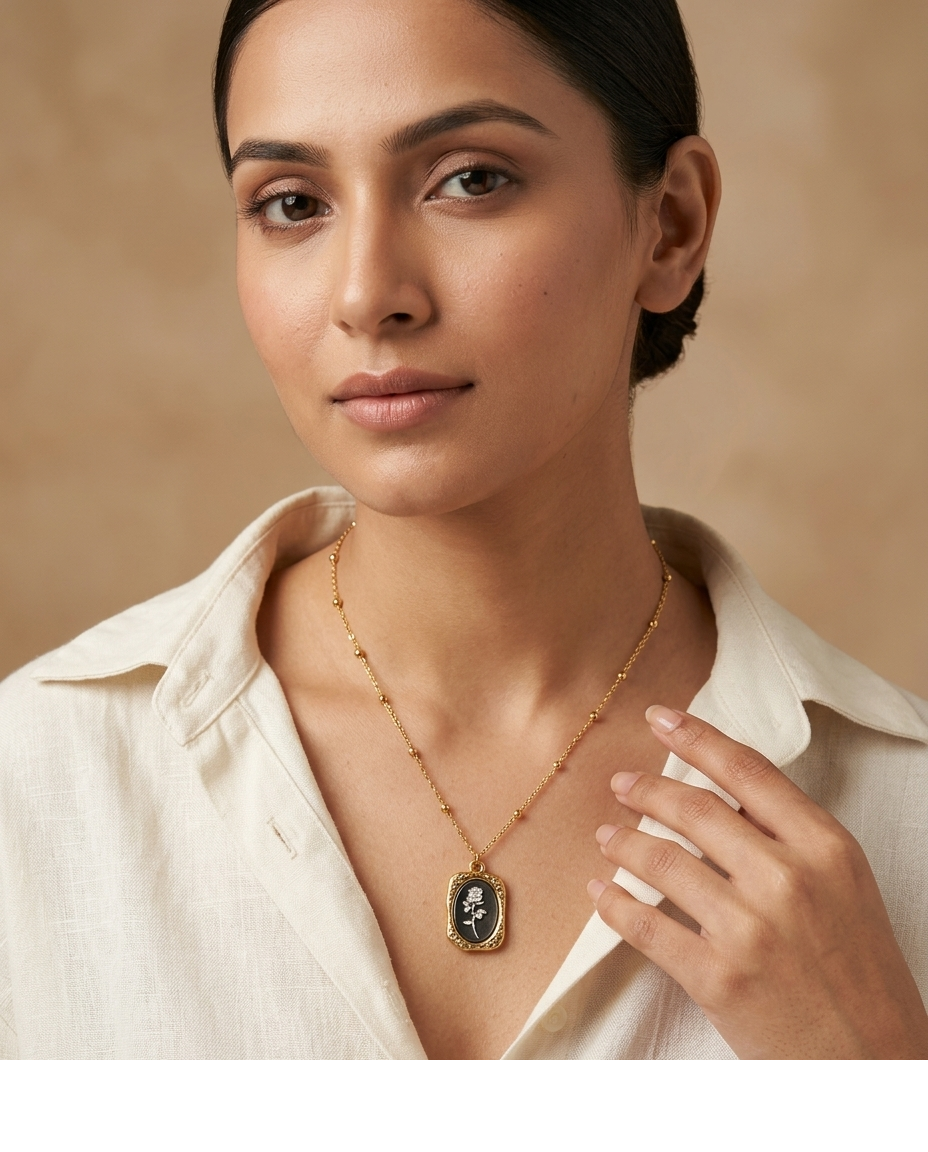 Vintage Rose Engraved Pendant Necklace for Women