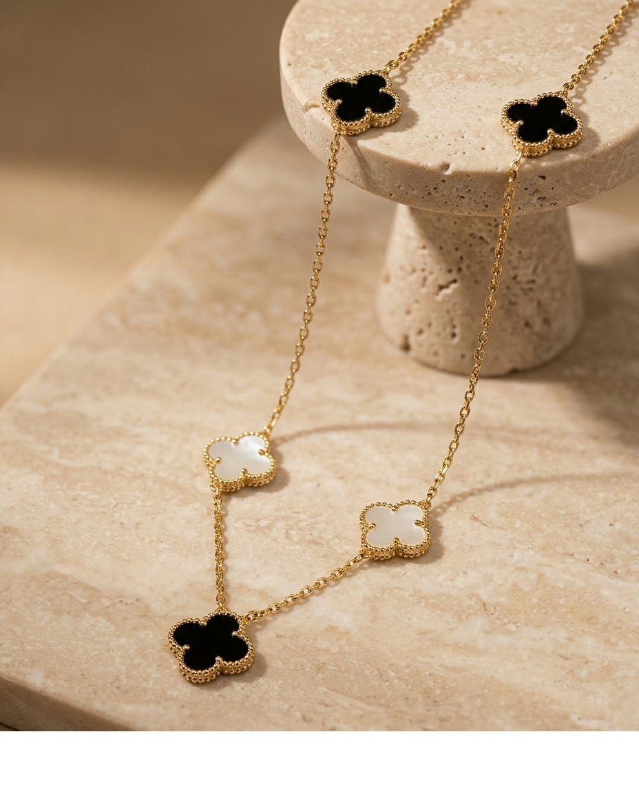 Clover Motif Gold-Tone Station Necklace for Women