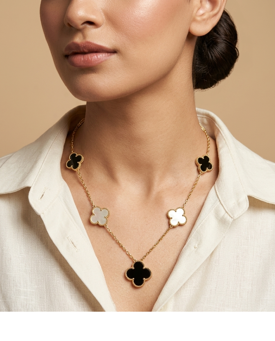 Clover Motif Gold-Tone Station Necklace for Women