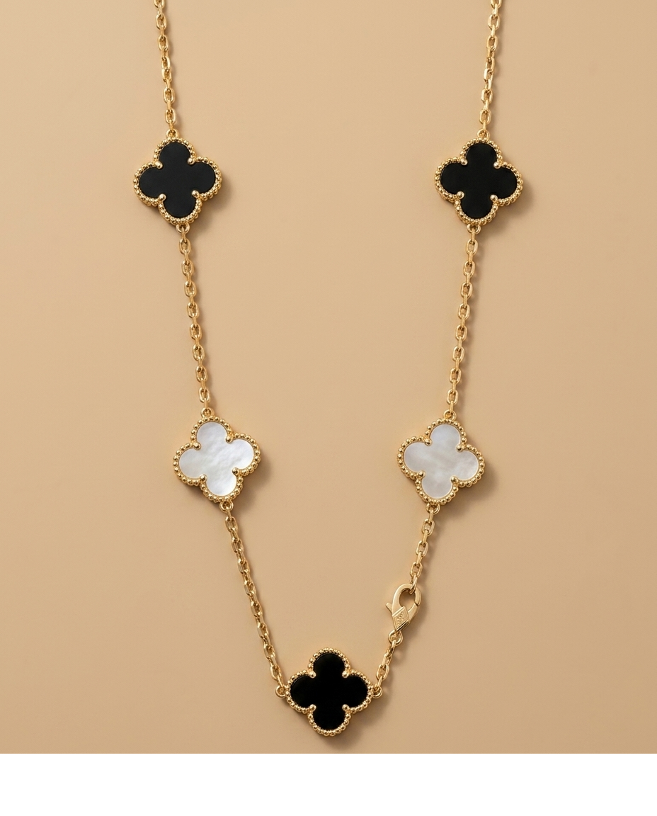 Clover Motif Gold-Tone Station Necklace for Women