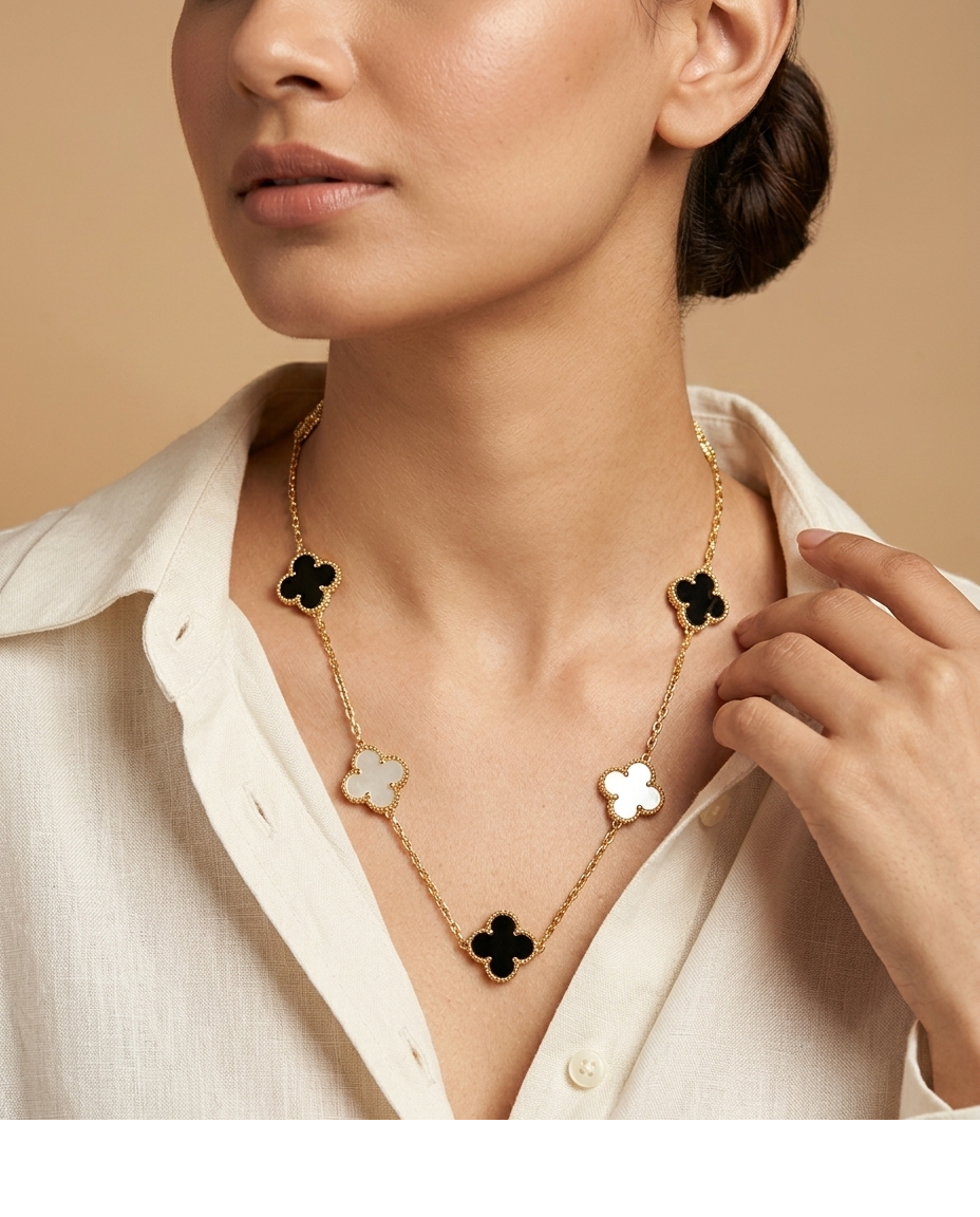 Clover Motif Gold-Tone Station Necklace for Women