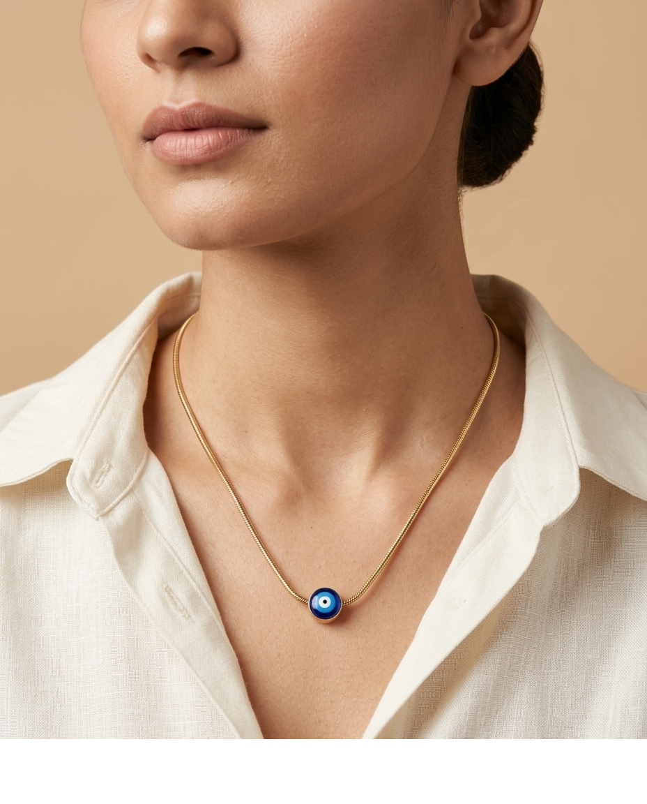 Minimalist Evil Eye Gold-Tone Necklace for Women