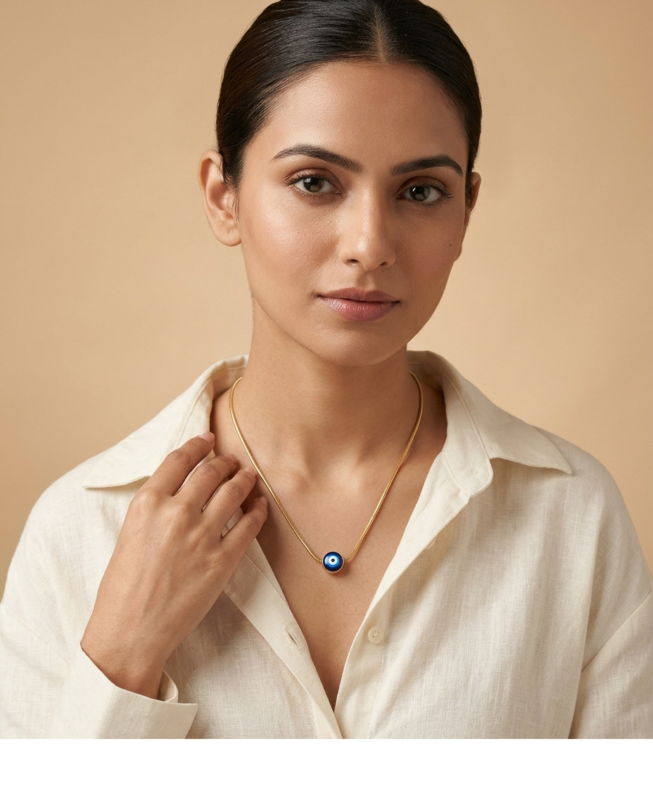 Minimalist Evil Eye Gold-Tone Necklace for Women