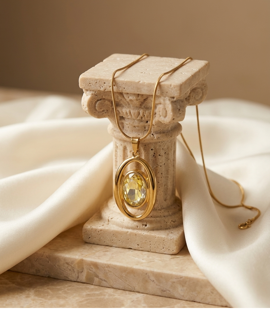 Golden Halo Crystal Pendant Necklace for Women
