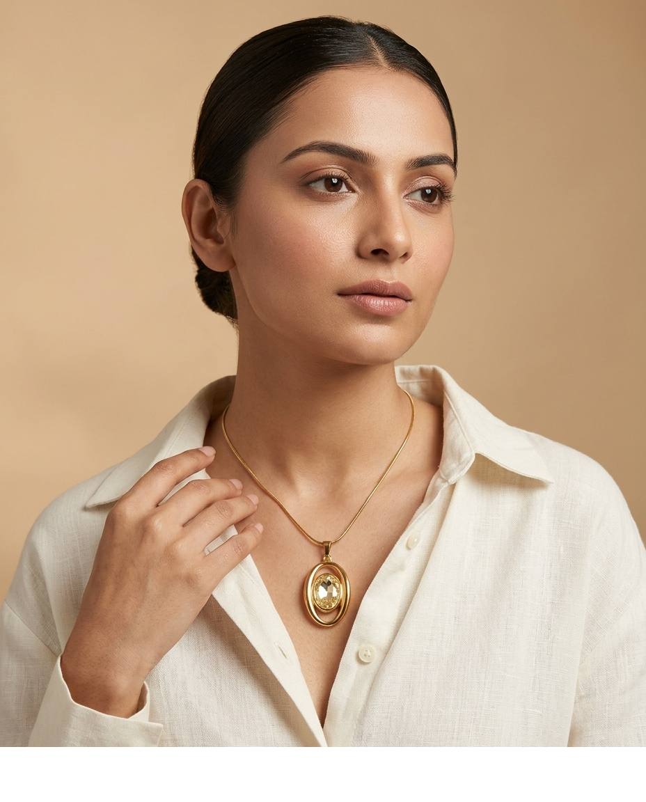Golden Halo Crystal Pendant Necklace for Women