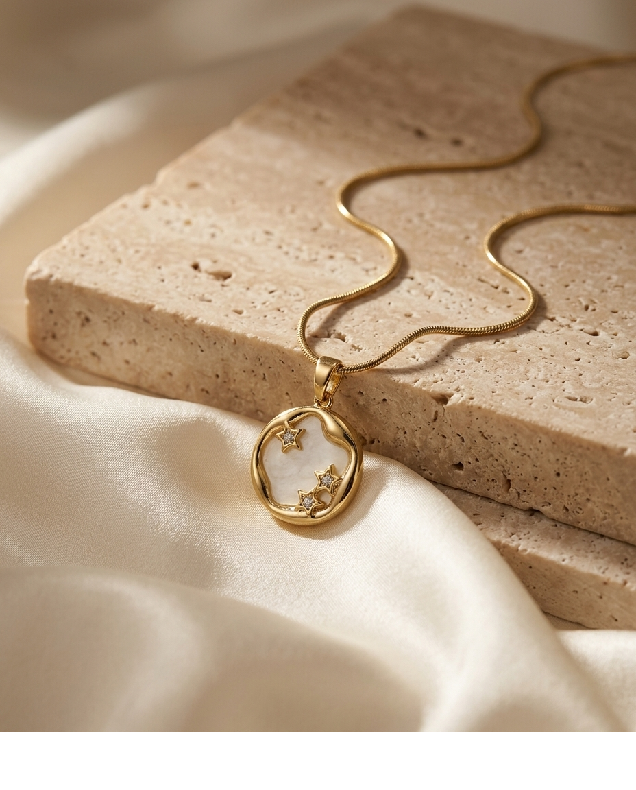 Celestial Gold-Tone Star Pendant Necklace for Women