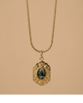 Vintage Gold-Tone Green Stone Pendant Necklace for Women