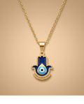 Blue Evil Eye Hamsa Hand Gold Pendant Necklace for Women