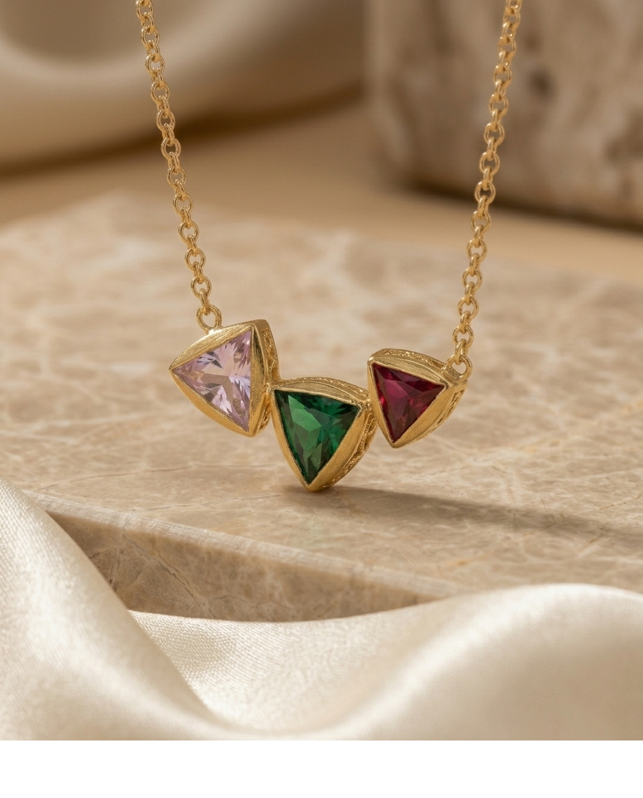 Tri-Color Crystal Gold Pendant Necklace for Women
