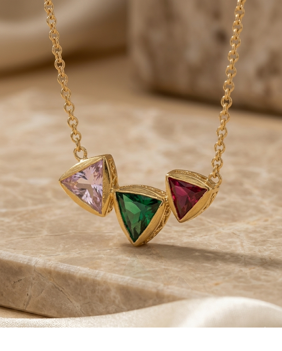 Tri-Color Crystal Gold Pendant Necklace for Women