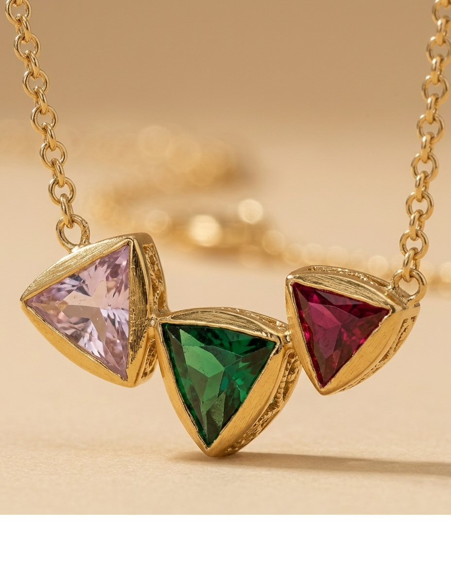 Tri-Color Crystal Gold Pendant Necklace for Women