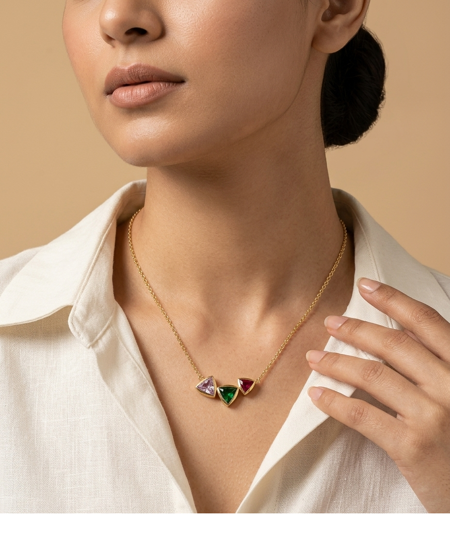 Tri-Color Crystal Gold Pendant Necklace for Women