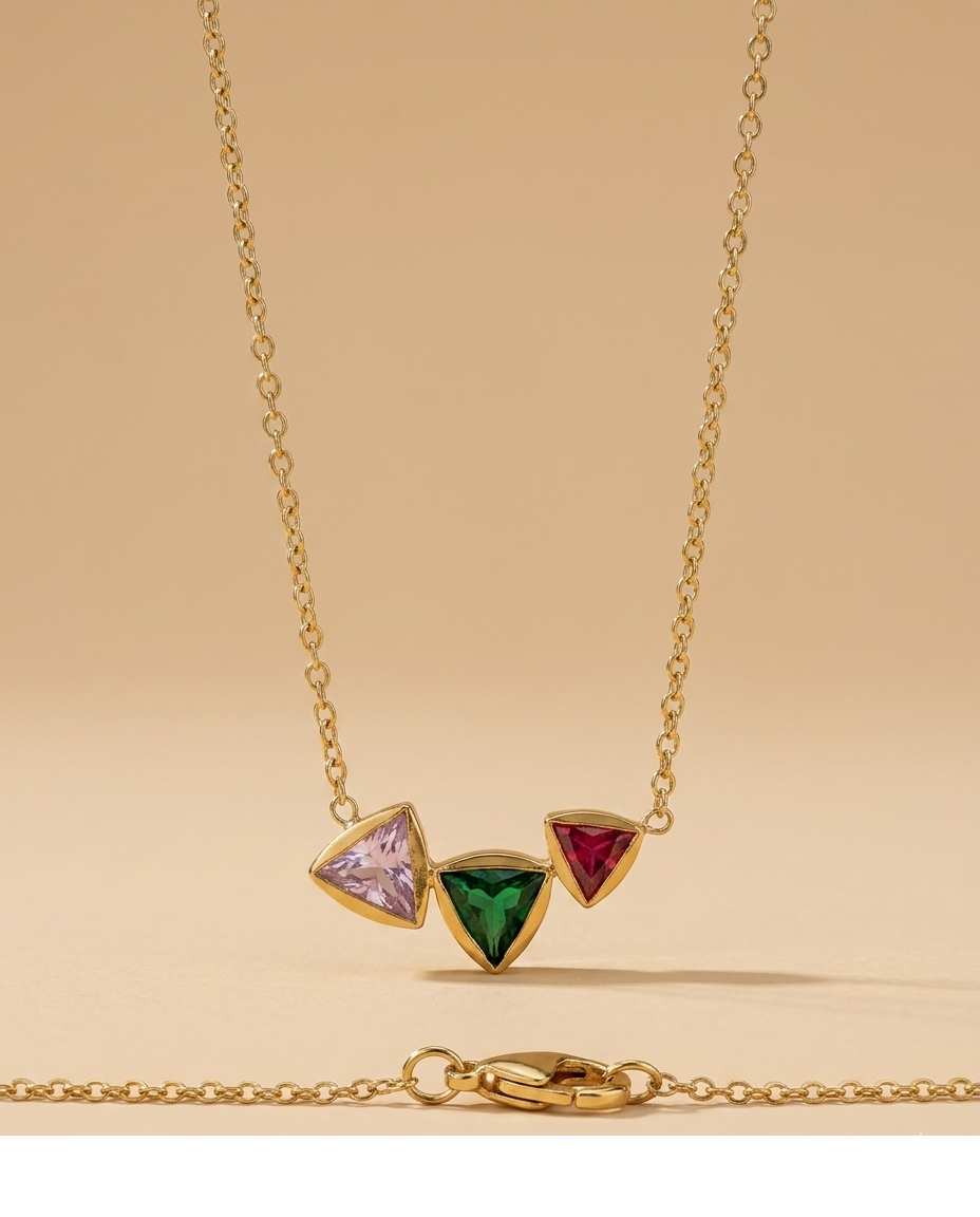 Tri-Color Crystal Gold Pendant Necklace for Women