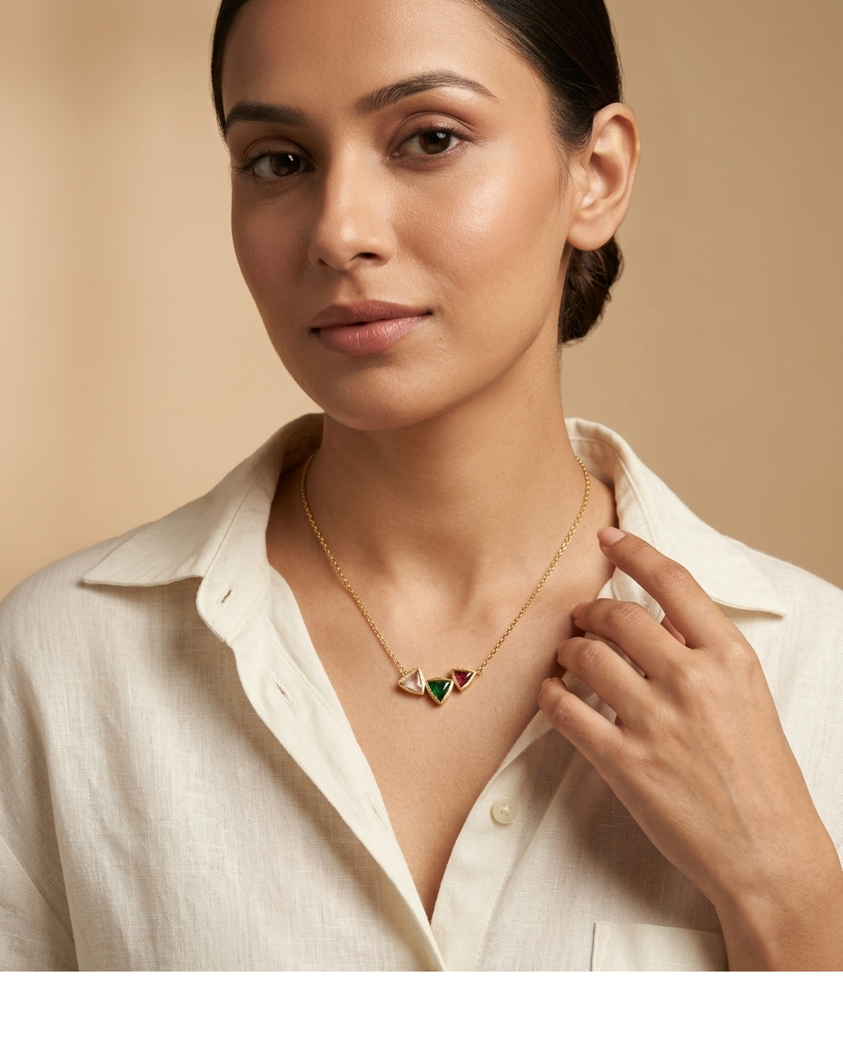Tri-Color Crystal Gold Pendant Necklace for Women