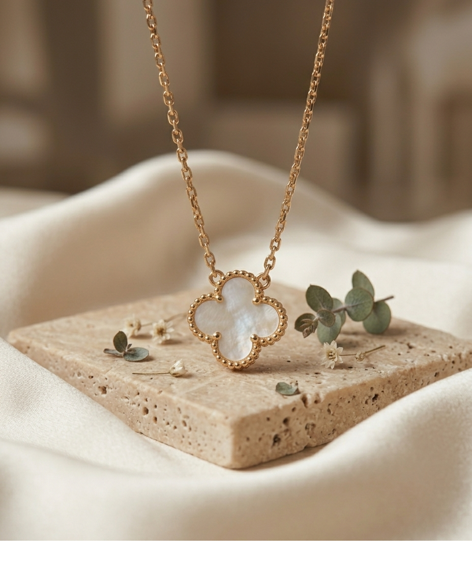 Mother of Pearl Clover Gold Pendant Necklace for Women