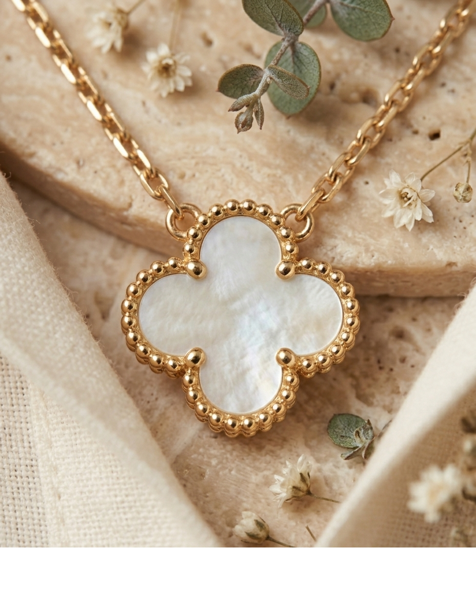 Mother of Pearl Clover Gold Pendant Necklace for Women