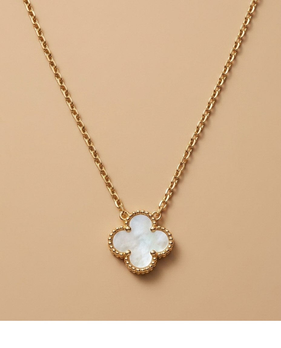 Mother of Pearl Clover Gold Pendant Necklace for Women