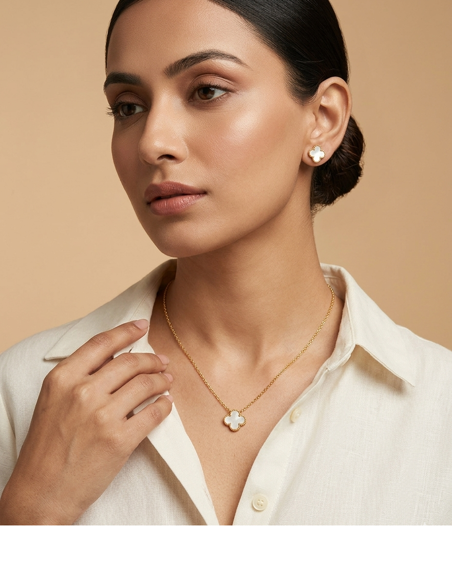Mother of Pearl Clover Gold Pendant Necklace for Women