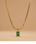 Emerald Cut Green Crystal Gold Pendant Necklace for Women