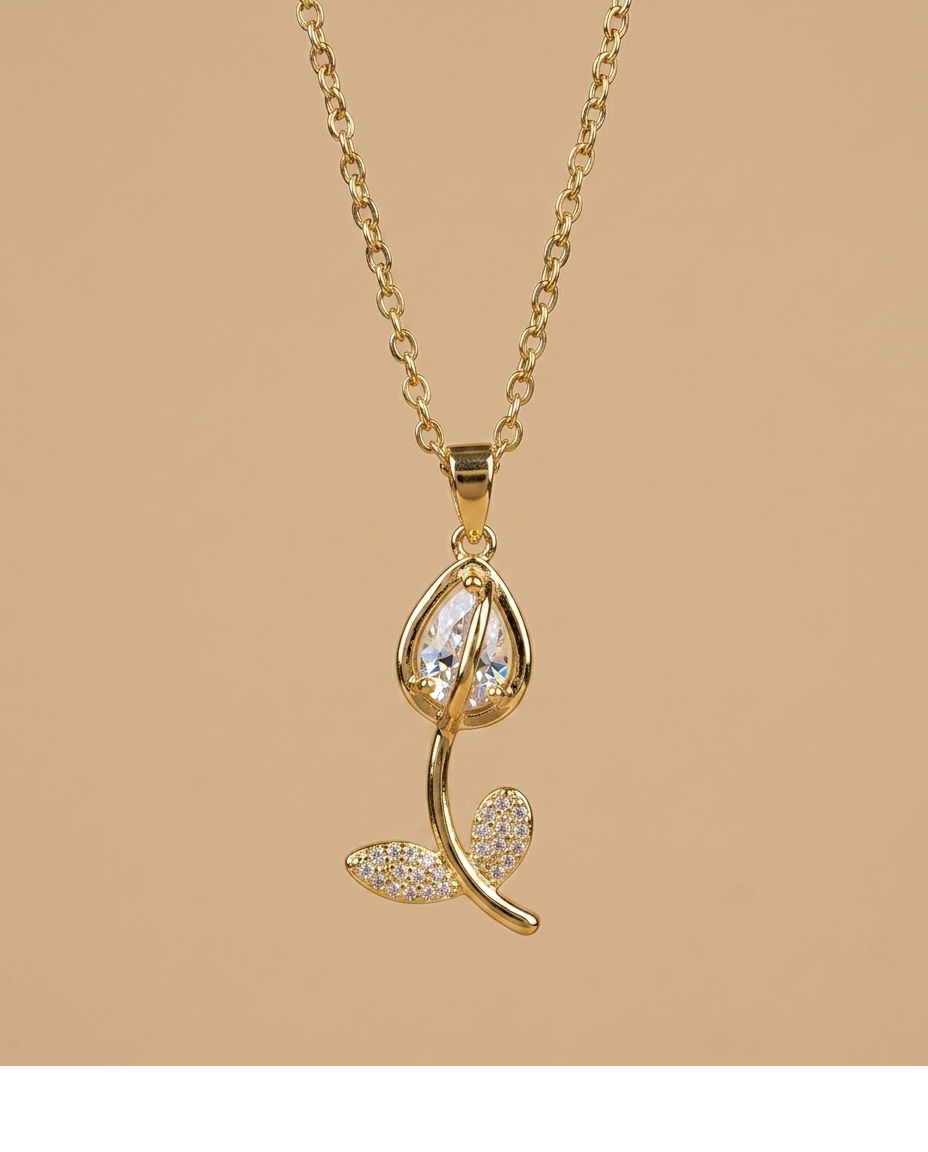 Elegant Marquise Crystal Floral Gold Pendant Necklace for Women