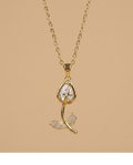 Elegant Marquise Crystal Floral Gold Pendant Necklace for Women