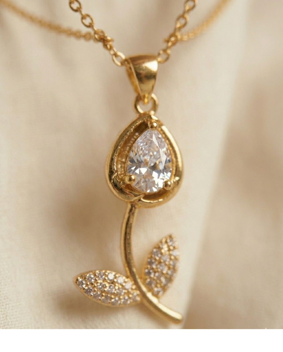 Elegant Marquise Crystal Floral Gold Pendant Necklace for Women