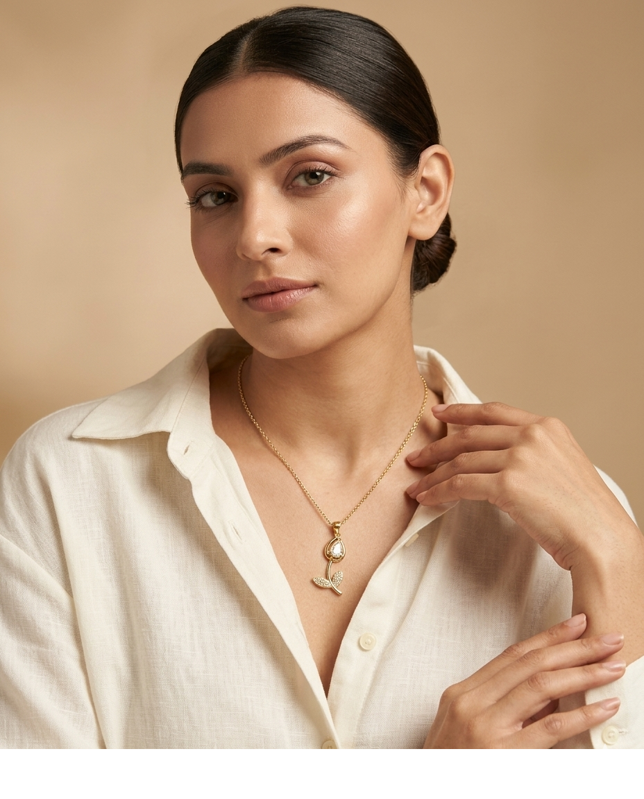 Elegant Marquise Crystal Floral Gold Pendant Necklace for Women