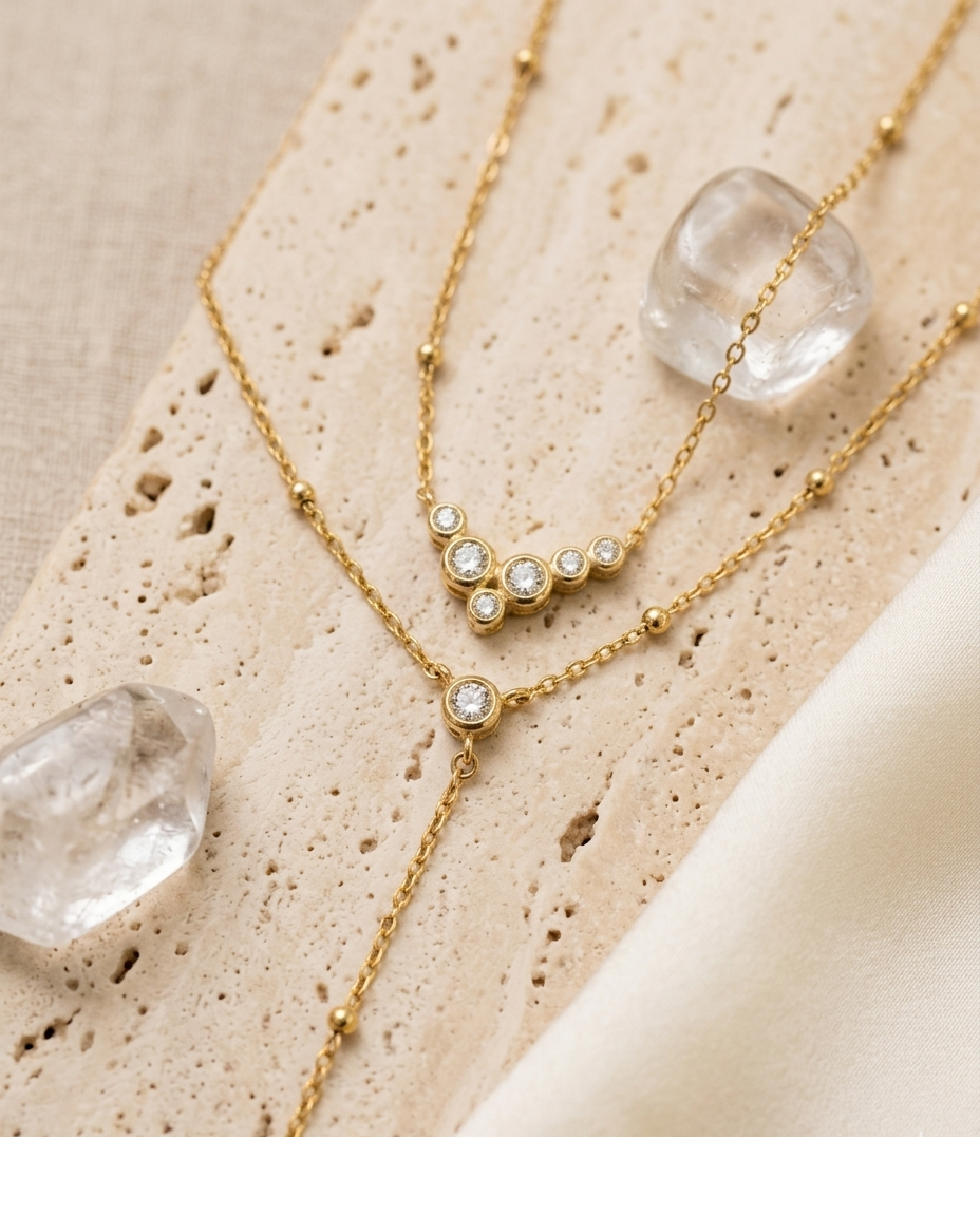 Layered Diamond Drop Gold Necklace for Women