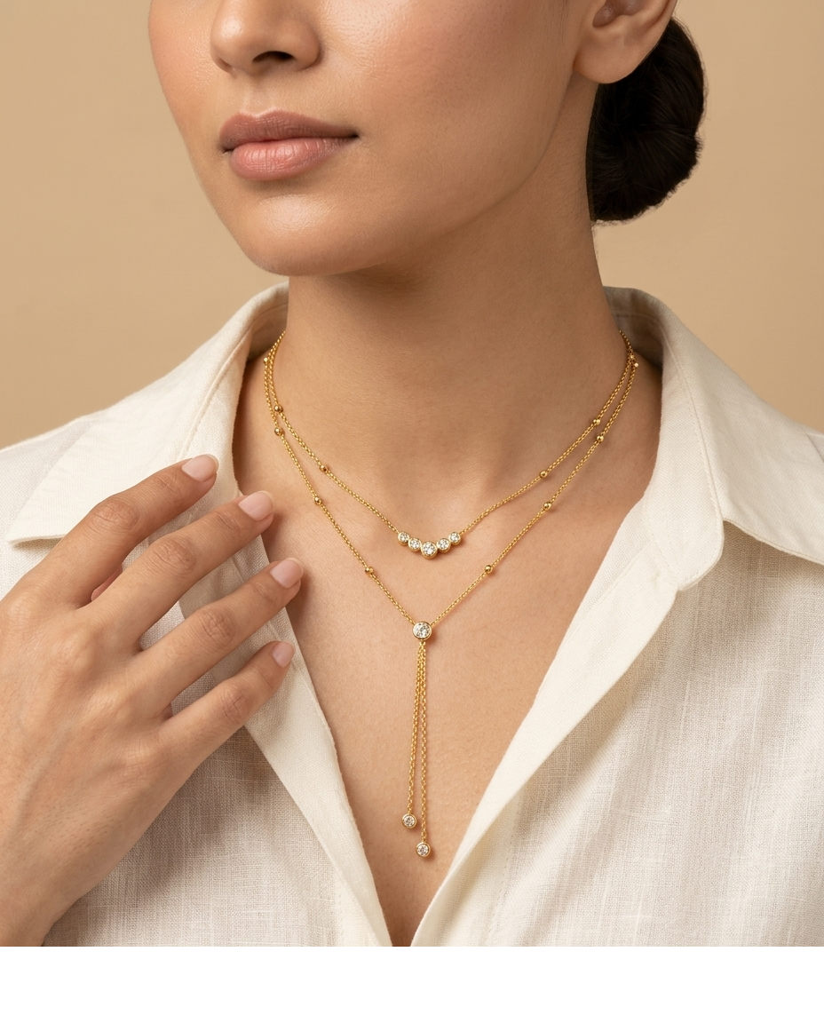 Layered Diamond Drop Gold Necklace for Women
