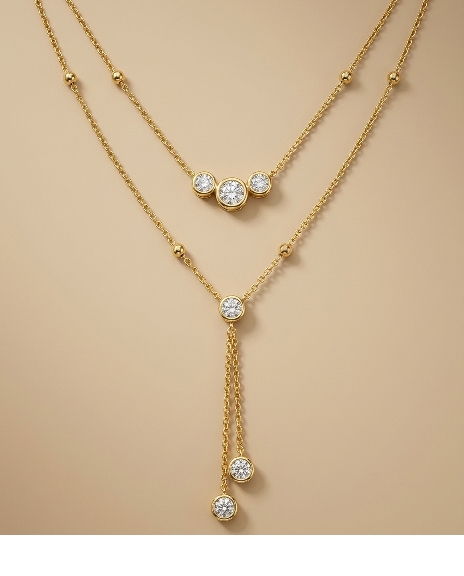 Layered Diamond Drop Gold Necklace for Women