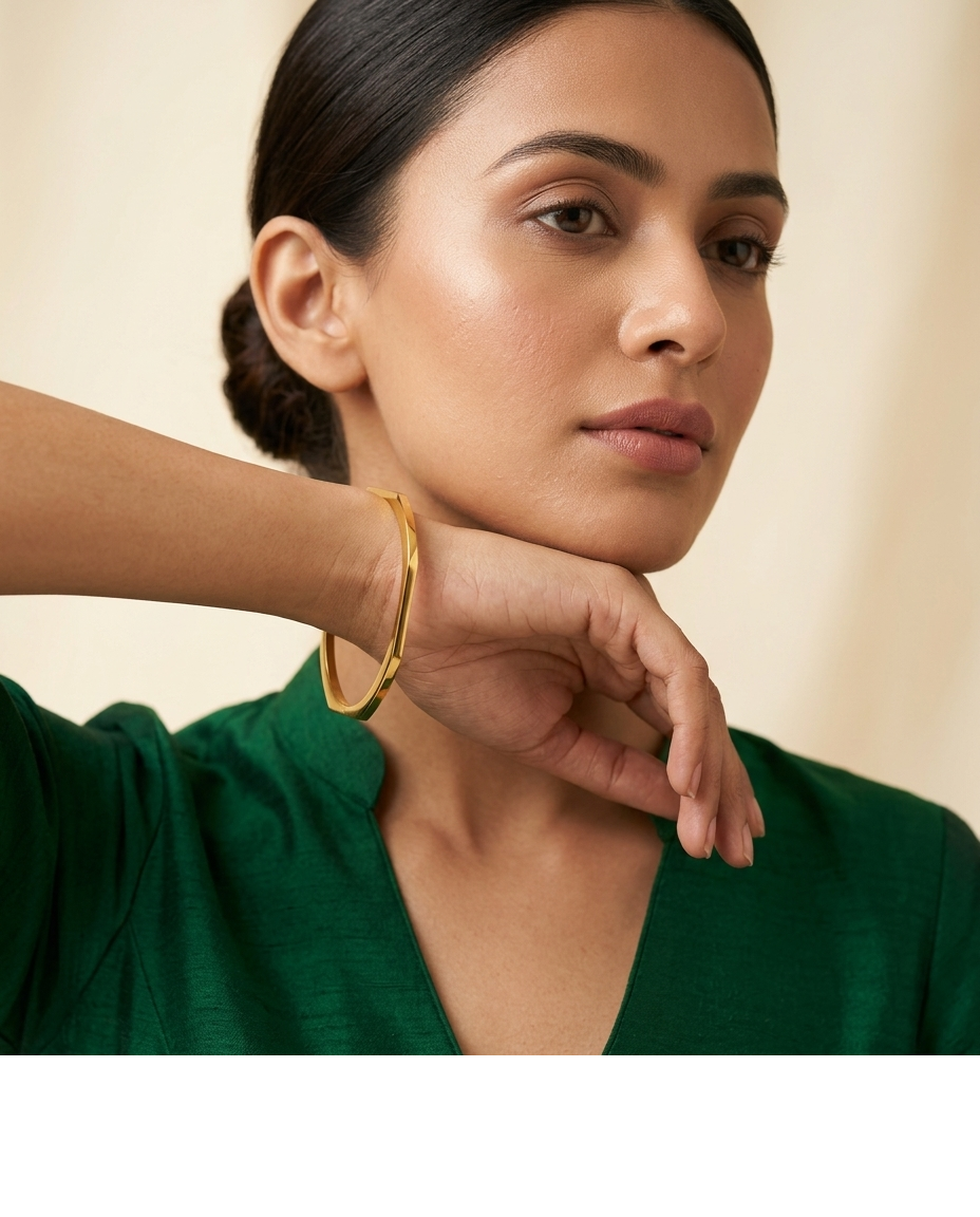 Minimalist Gold-Tone Geometric Bangle for Women