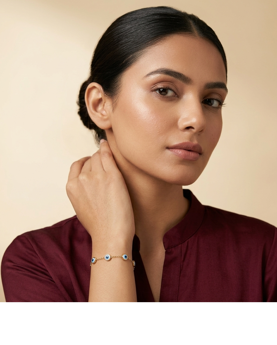 Blue Evil Eye Gold Bracelet for Women