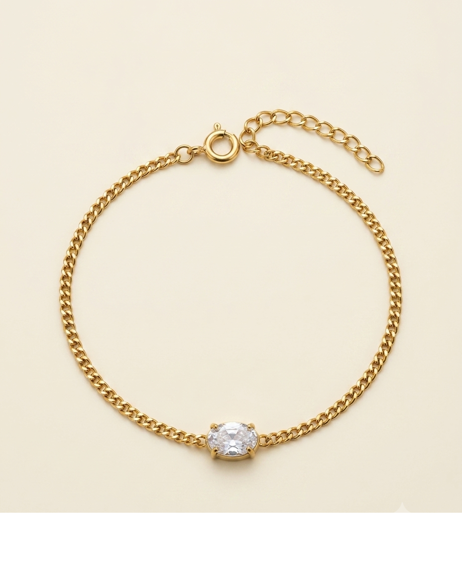 Solitaire Crystal Gold Chain Bracelet for Women