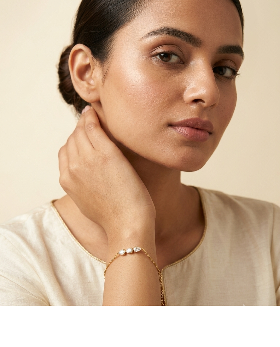 Triple Heart Crystal Gold Bracelet for Women