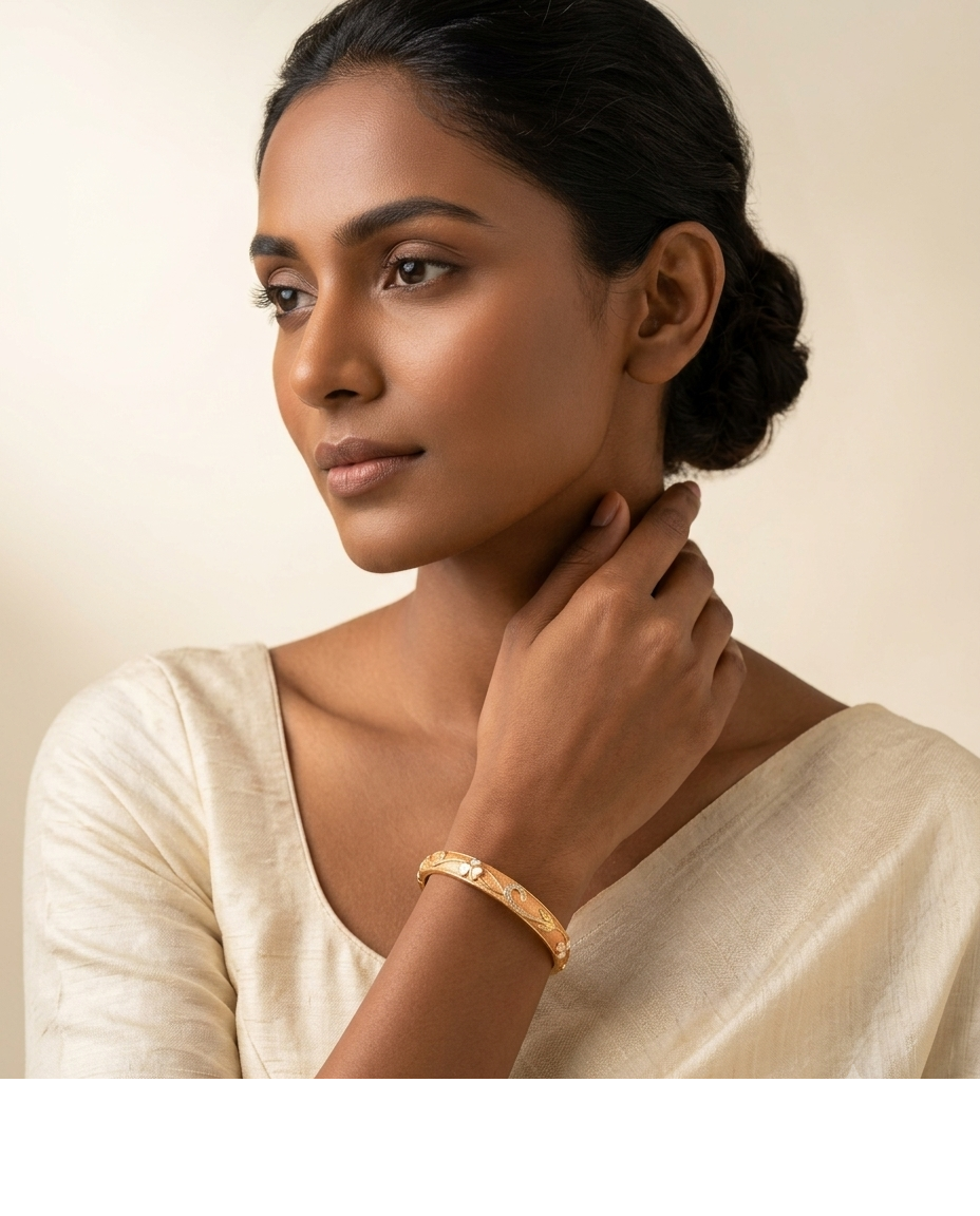 Gold-Tone Floral Embellished Designer Bangle for Women