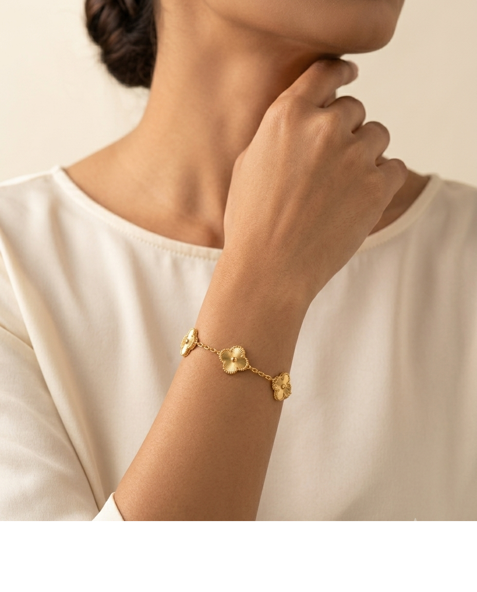 Gold-Tone Floral Square Charm Bracelet for Women