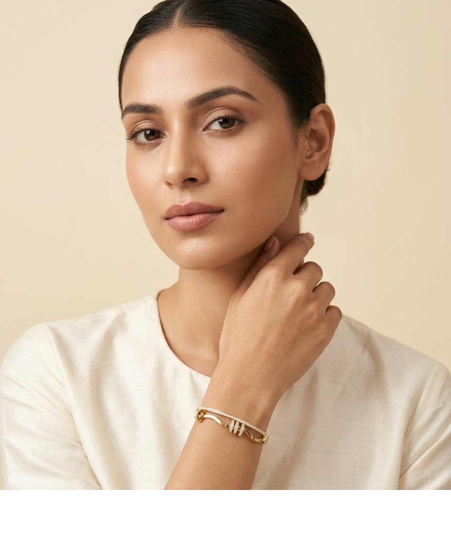 Crystal Embellished Gold Open Cuff Bangle for Women